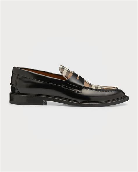 Check leather formal loafers 